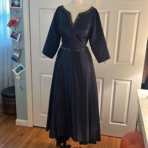 Aline satin mother of bride Navy hi-lo dress